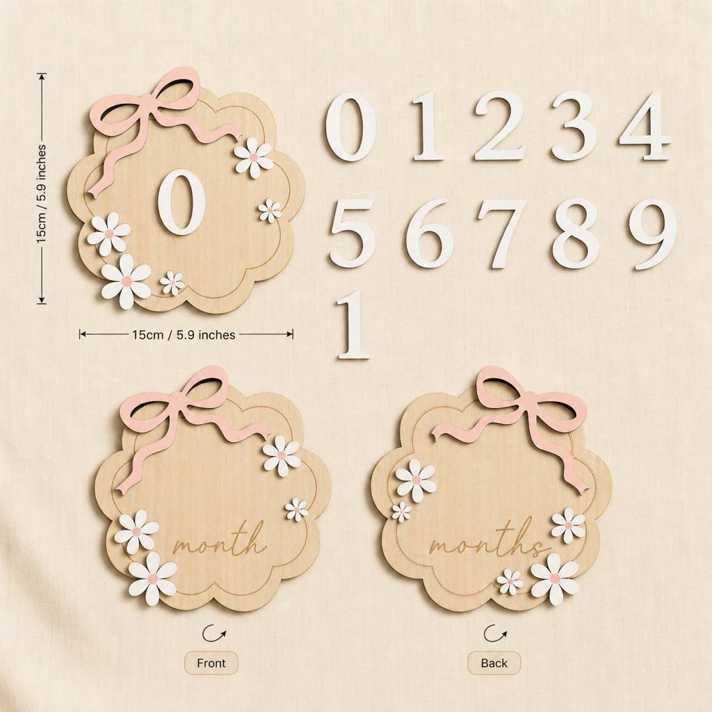 TEMU Photo Prop Rustic Wooden Daisy Flower Milestone Disc Shower Decor Ring Sign Photography