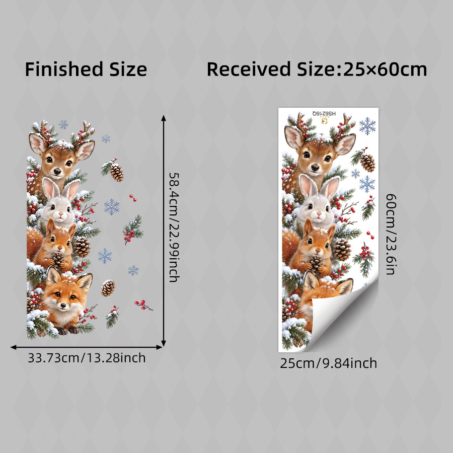 TEMU Autocollant mural animaux de de Noël qui dépassent, , lapin, écureuil, renard avec motif de et de neige, décalcomanie amovible en PVC pour