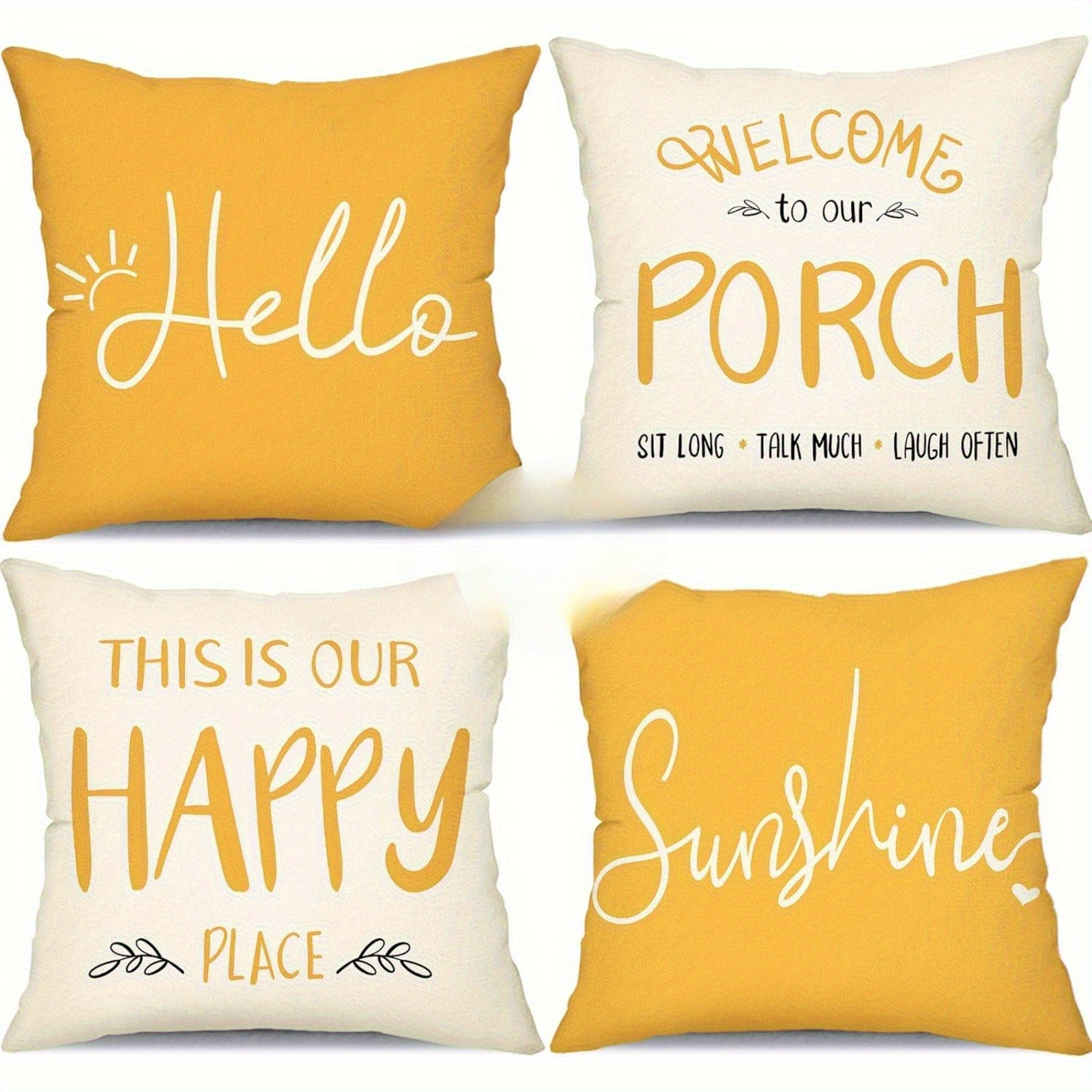 TEMU 4pcs Outdoor Pillow Cover Set Decorative Yellow Garden Furniture Cushion Cover Single-sided Printed