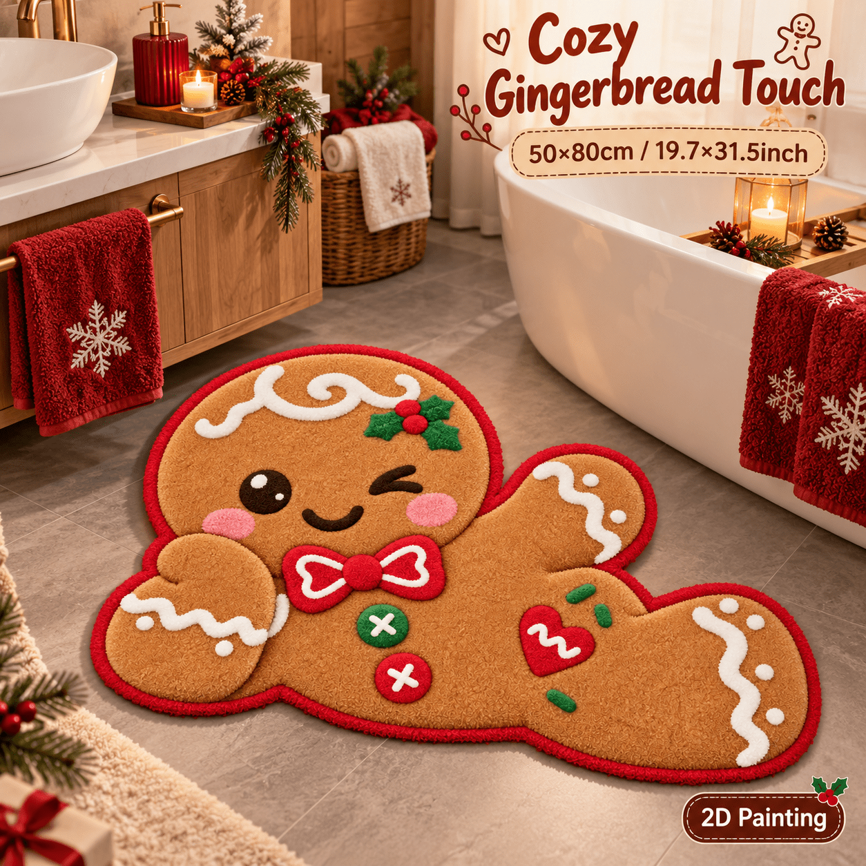 TEMU 2d Flat, 2d Flat, 1pc 2d Painting 850g/m2 Velvet Floor Mat, Sweet , Suitable For Bedside Rugs, Doorway Entrance Mats, Bathroom Anti-slip Pads,