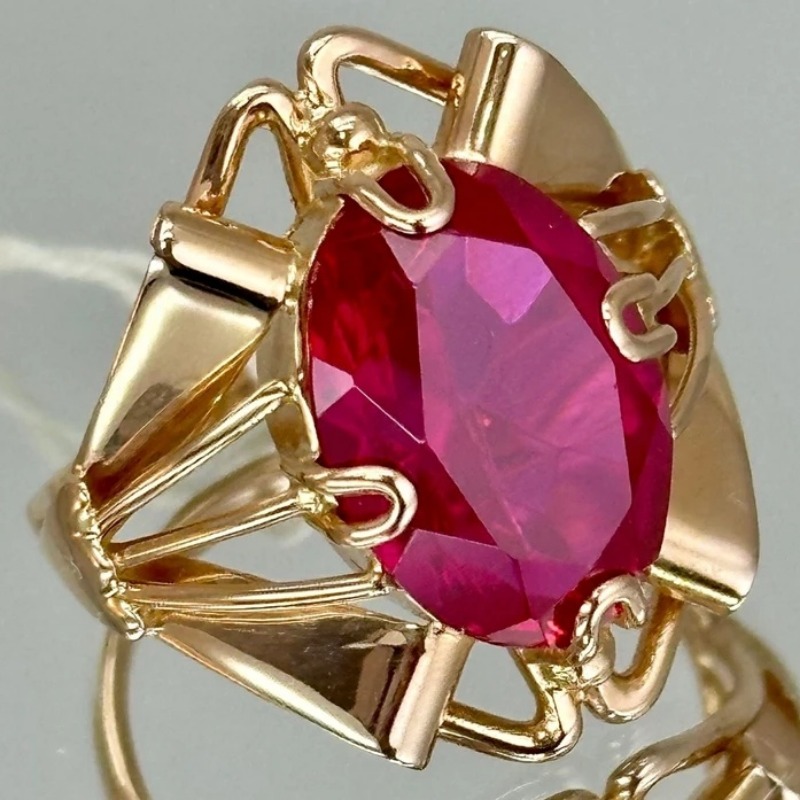 Vintage Copper With Elliptical Synthetic Red Synthetic Zirconia Ring