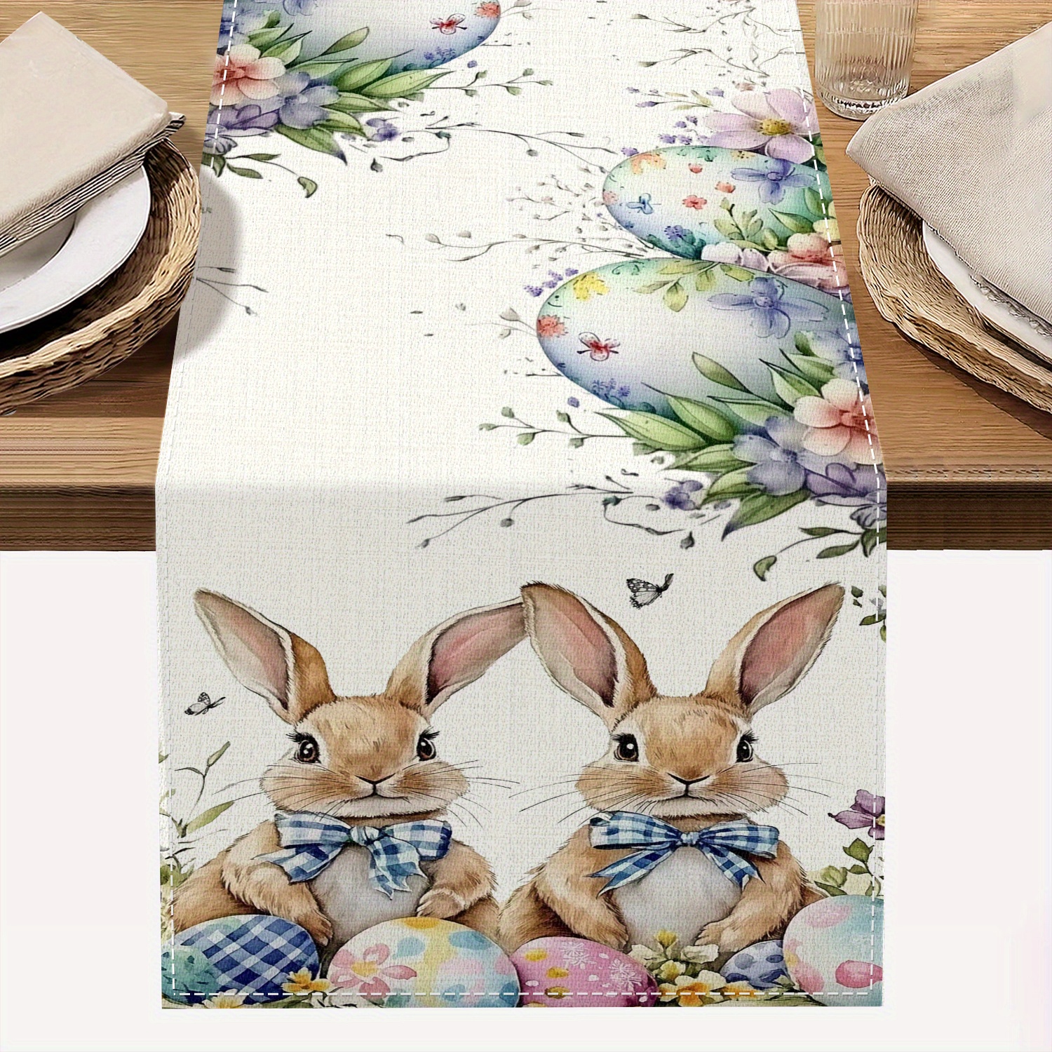 

1pc, Easter Table Runner, Easter Decorations Bunny Flower Seasonal Spring Decorations For Easter Party Dining Table Decor