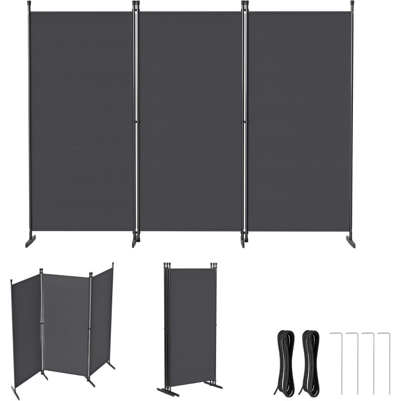 Portable Room Divider With 3 To 6 Panels, Measuring 150x180cm In Dark Grey, Includes Ground Stakes And Ropes, Suitable For Outdoor Spaces Like Yards, , Decks, And Lawns, In Dark Grey And Light Grey