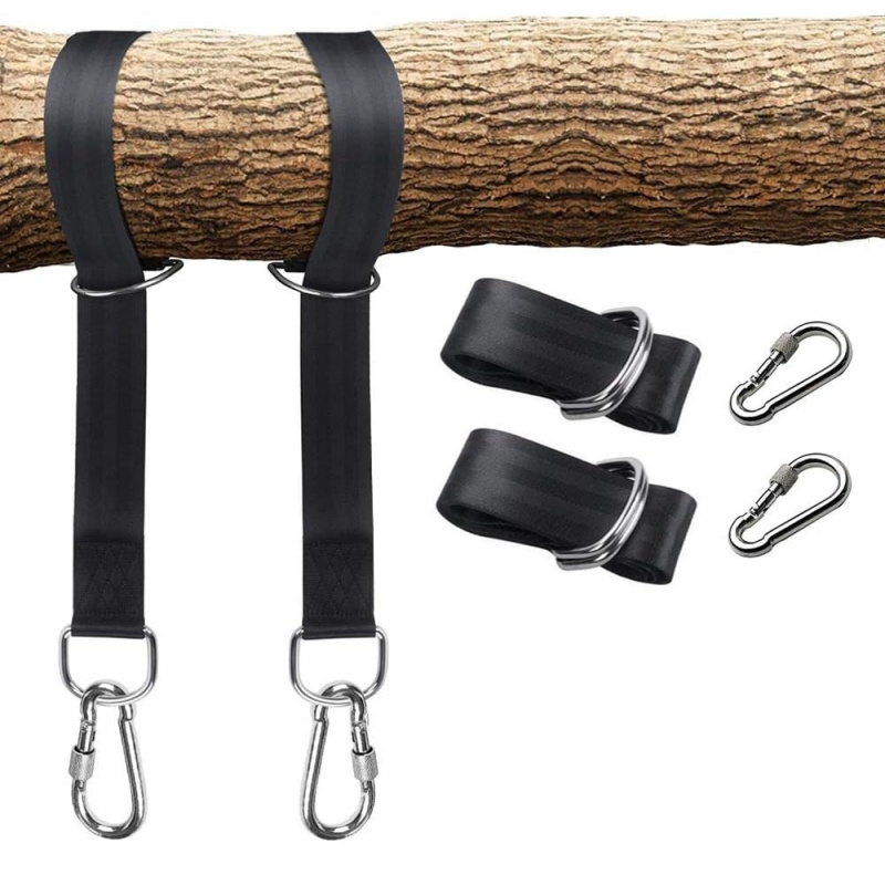 Suspension Set (2pcs), With 2pcss Heavy Duty Safety Locks Carabiners, Perfect For Tree Swings And Hammocks - Black
