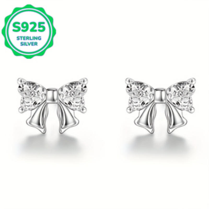 2pc S925 Love Heart Bow Earrings for Women, Cute & Exquisite