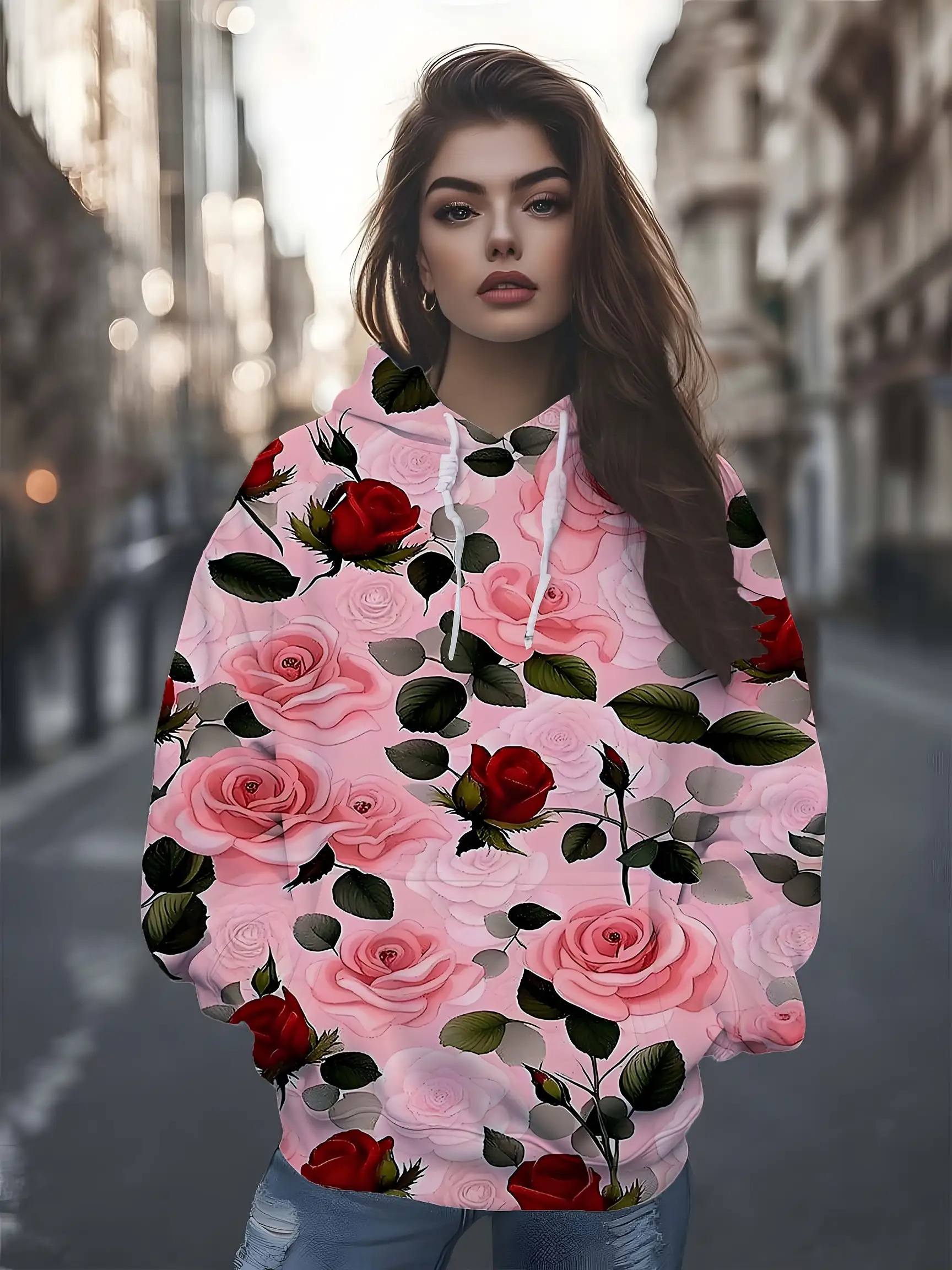 Black Hoodie Hoodie With Flowers On Sleeves Angel Blossom Black