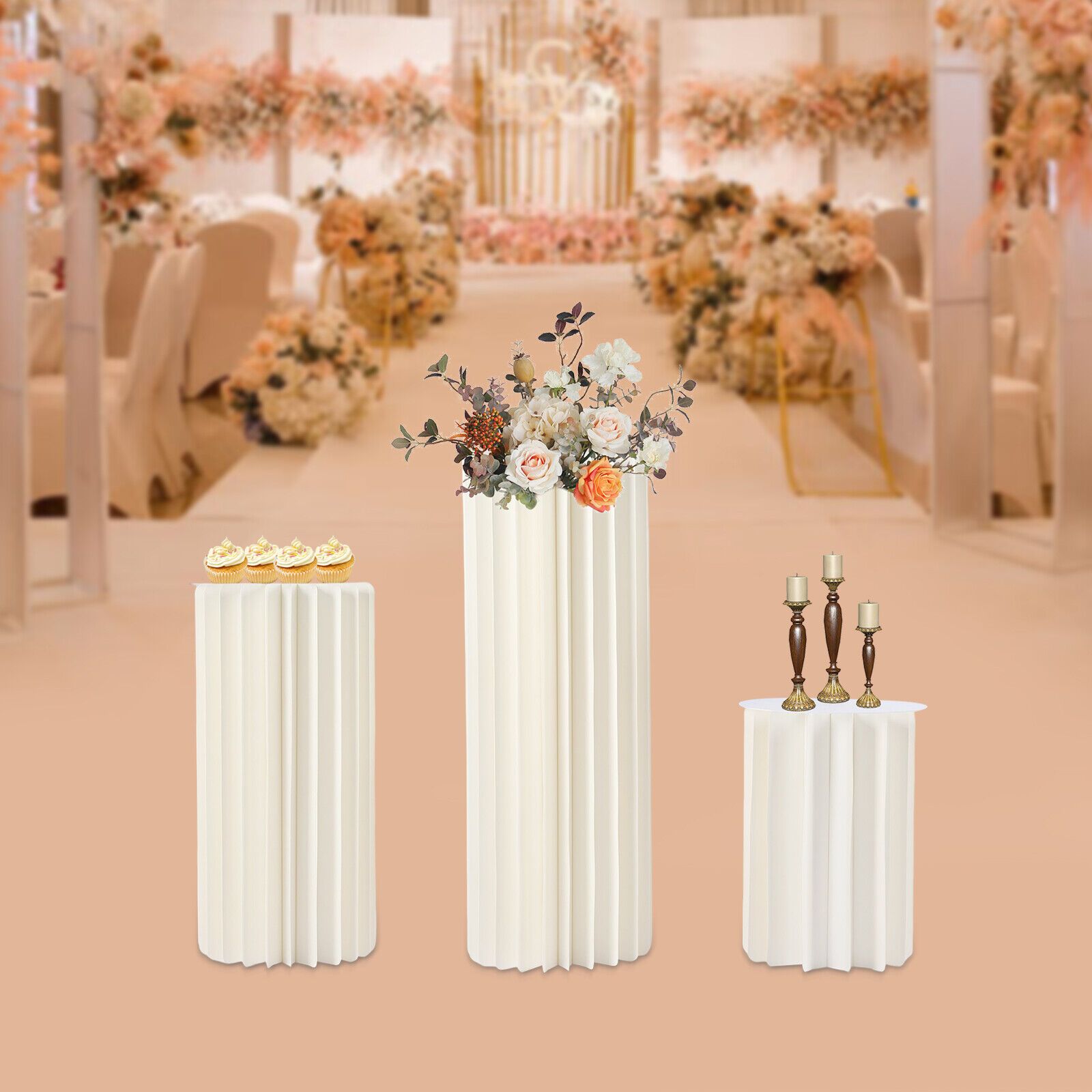 

3pcs Foldable Wedding Centerpieces Cardboard Vases Centerpiece Display Cardboard And Reusable, Plate Planter +pvc Plate, For Wedding Decors, Wedding Receptions