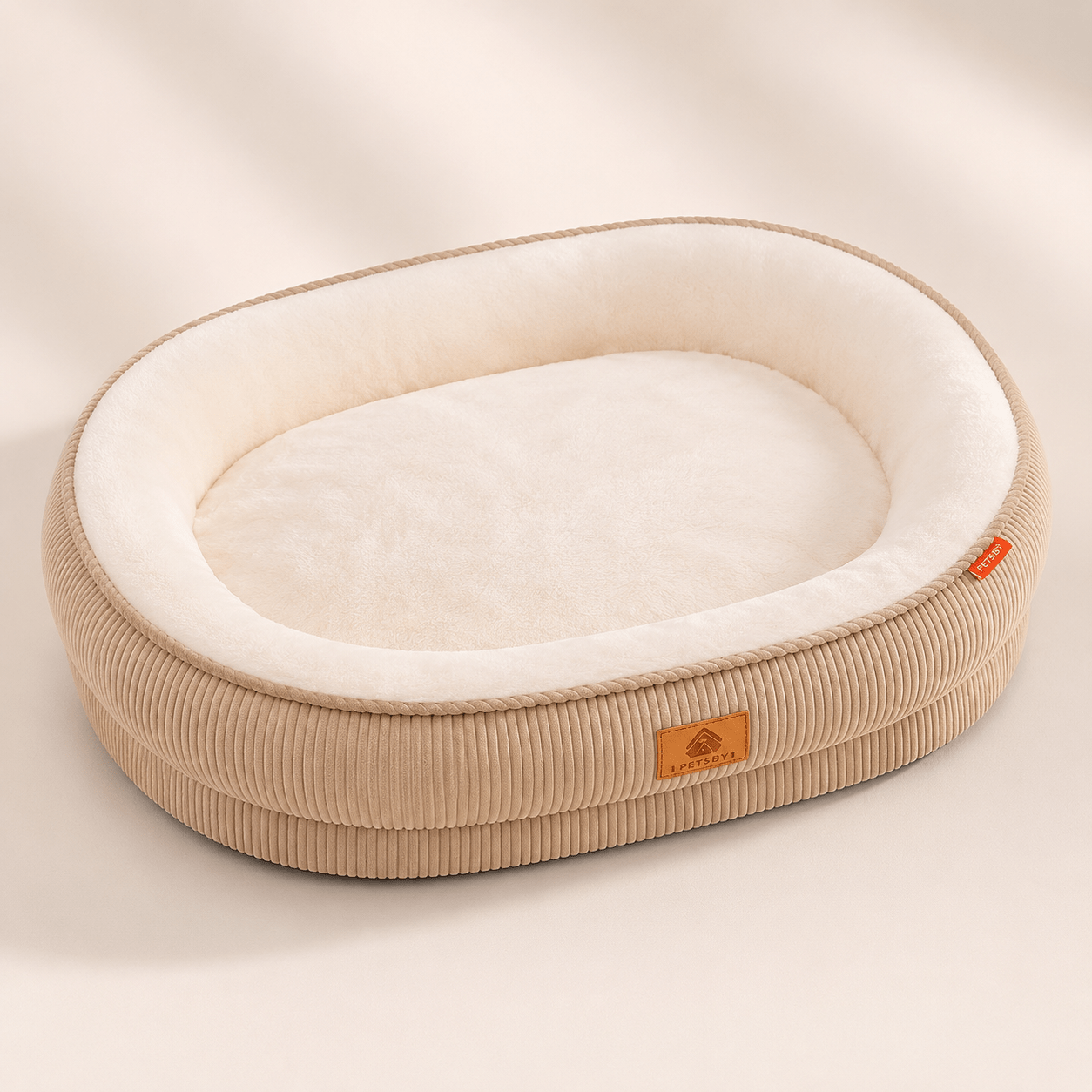 Corduroy Pet Bed, Soft Plush Oval Bed with Raised Bolster, Cozy Washable Cushion, Suitable for Cats & Small/Medium Dogs, Puppies, Chihuahuas, Shih Tzus, Dog Bedding