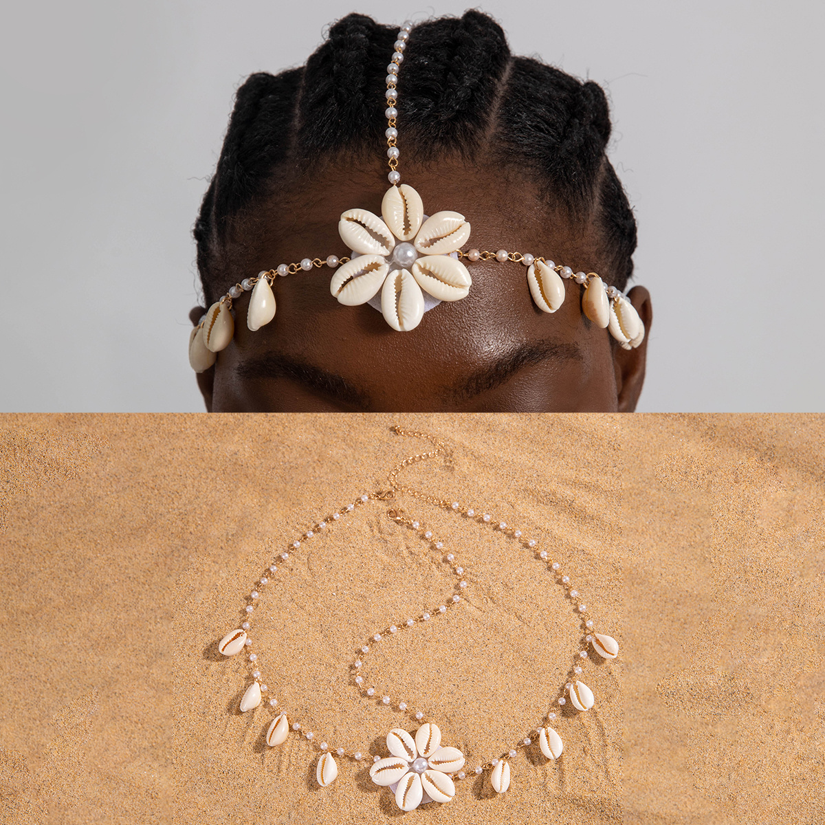 TEMU 1pc Of Style Seaside Flower Splicing Forehead Decoration Conch Eyebrow Pendant Metal Headband Suitable For Women's Matching, Perfect Gift For