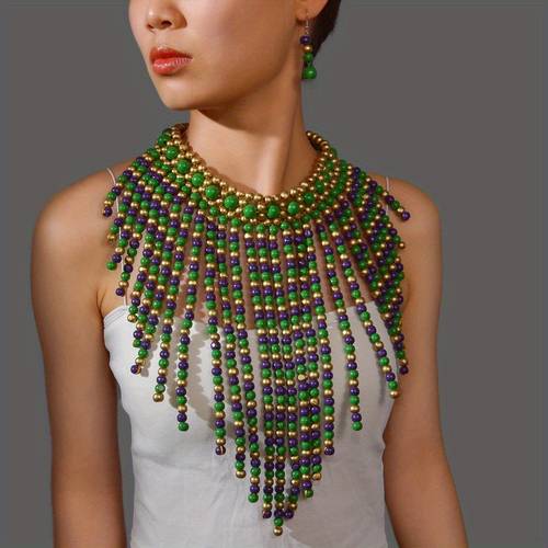 s fashion handmade imitation pearl braided beaded short necklace earring set