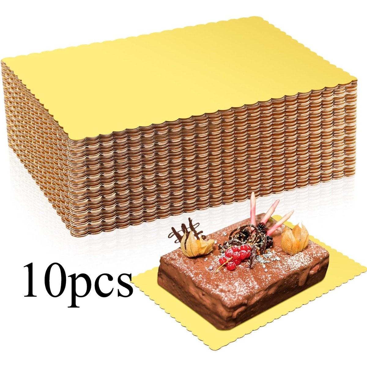 TEMU 10pcs Rectangle Cake Board Scalloped Cake Boards Dessert Base Quarter Sheet Rectangular Cake Base For Pizza, Pastries Food Trays Greaseproof Pad