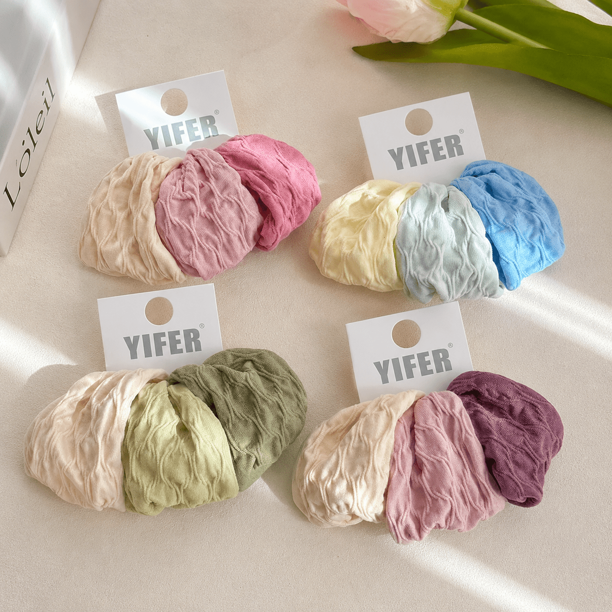TEMU 12pcs Elegant Women's New Wide Thick Jacquard Mask Hair Ties, Non-damaging High-elastic Headbands Hair Bands, Ponytail Bun Hair Ropes, Mixed