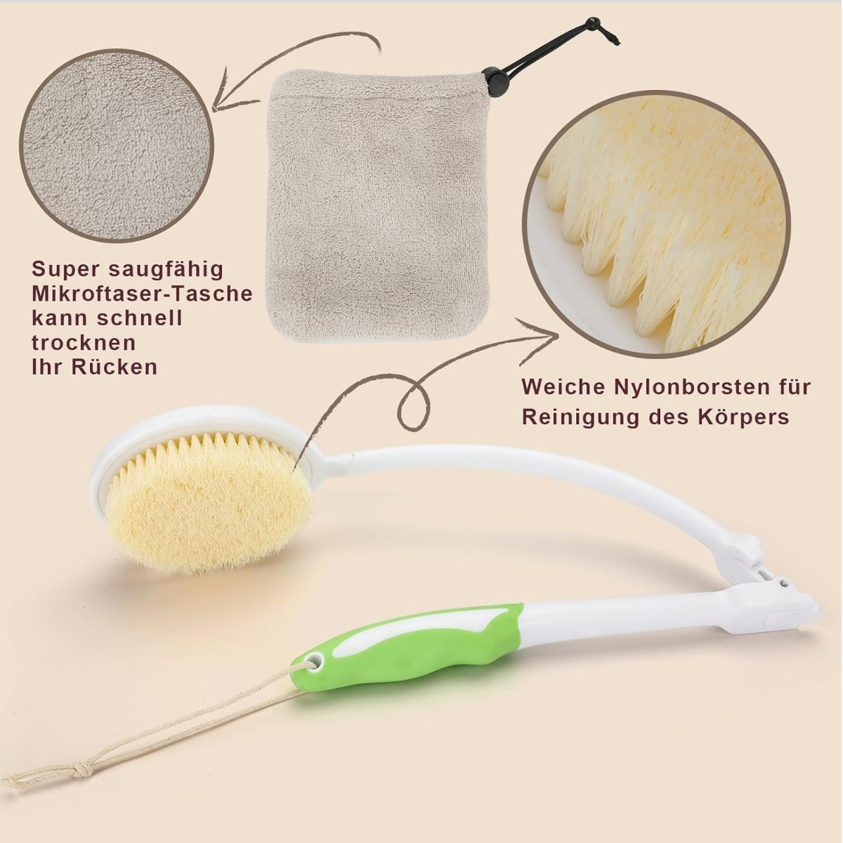 flexible long handle back brush shower scrubber for   cream application foldable bath brush for elderly men women unscented no battery required Product details 2