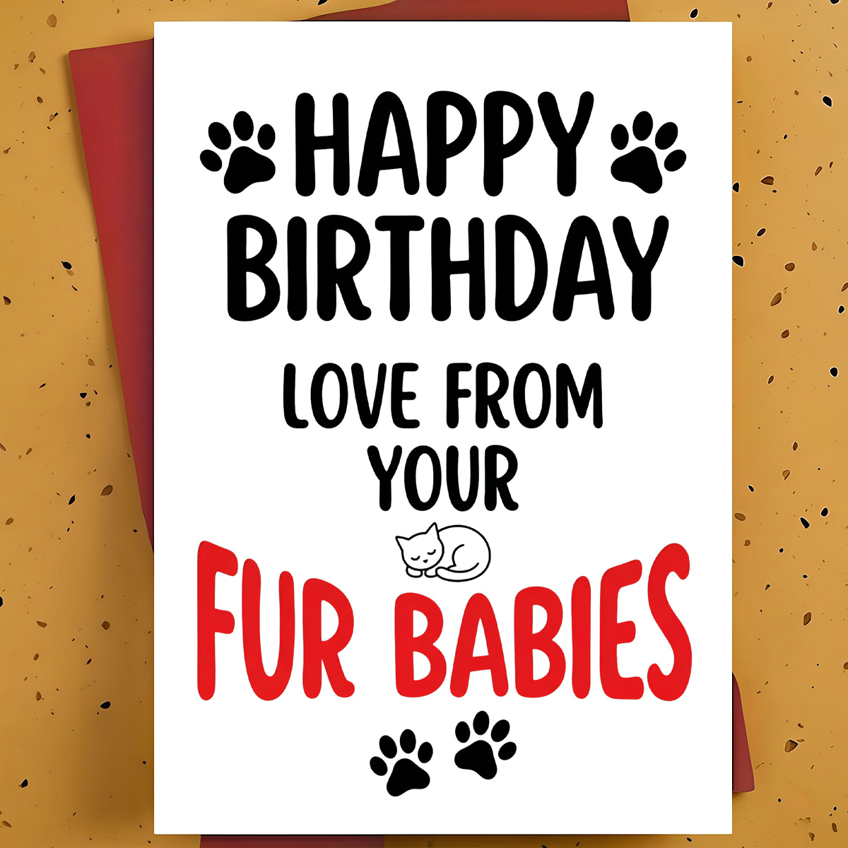 TEMU 1pc Cute Birthday Greeting Card For Pet Owners Cat Lovers Dog Lovers – Sleeping Cat And Hand-drawn Minimalist, , With Envelope