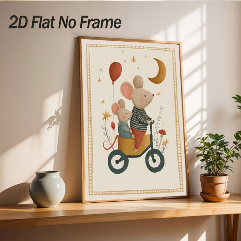 Tricycle Mouse Art Print, Cute Mouse Minimalist Frameless Poster