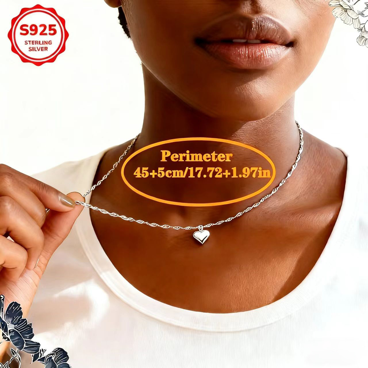 925 Silver Wave Chain Heart Pendant Necklace
