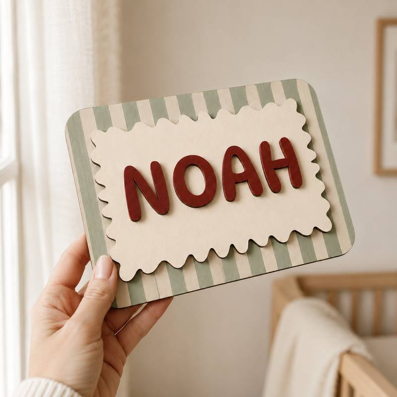 TEMU 1 letrero decorativo de madera personalizable, diseño de capas de ondas individuales a rayas, adecuado para pared de dormitorio en el hogar,