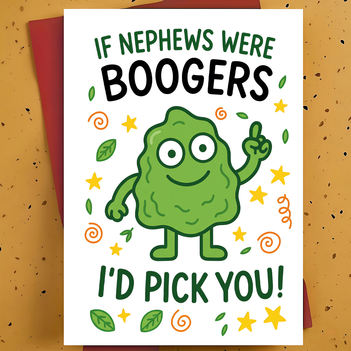 TEMU 1pc Funny Birthday Greeting Card For Nephew – Cartoon Booger Character Hand-drawn Design, Humorous Sarcastic Card, With Envelope