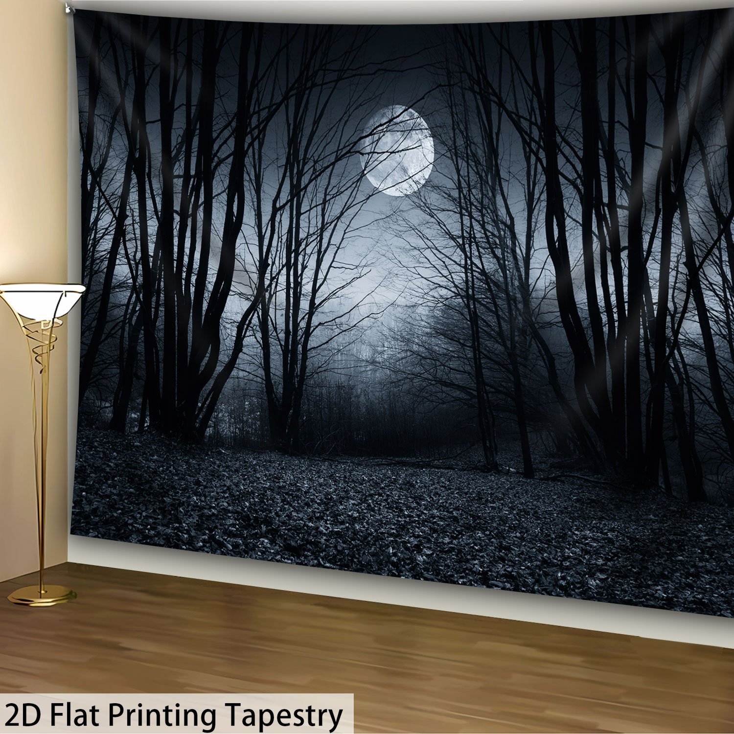 Moonlit Night Eerie Forest Tapestry For Home Wall Decoration_voghion.com
