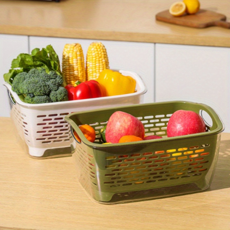 2pcs set double layer vegetable washing basin drain basket kitchen supplies fruit and vegetable bowl chopsticks rectangular vegetable washing drain basket transparent kitchen gadgets Product details 0
