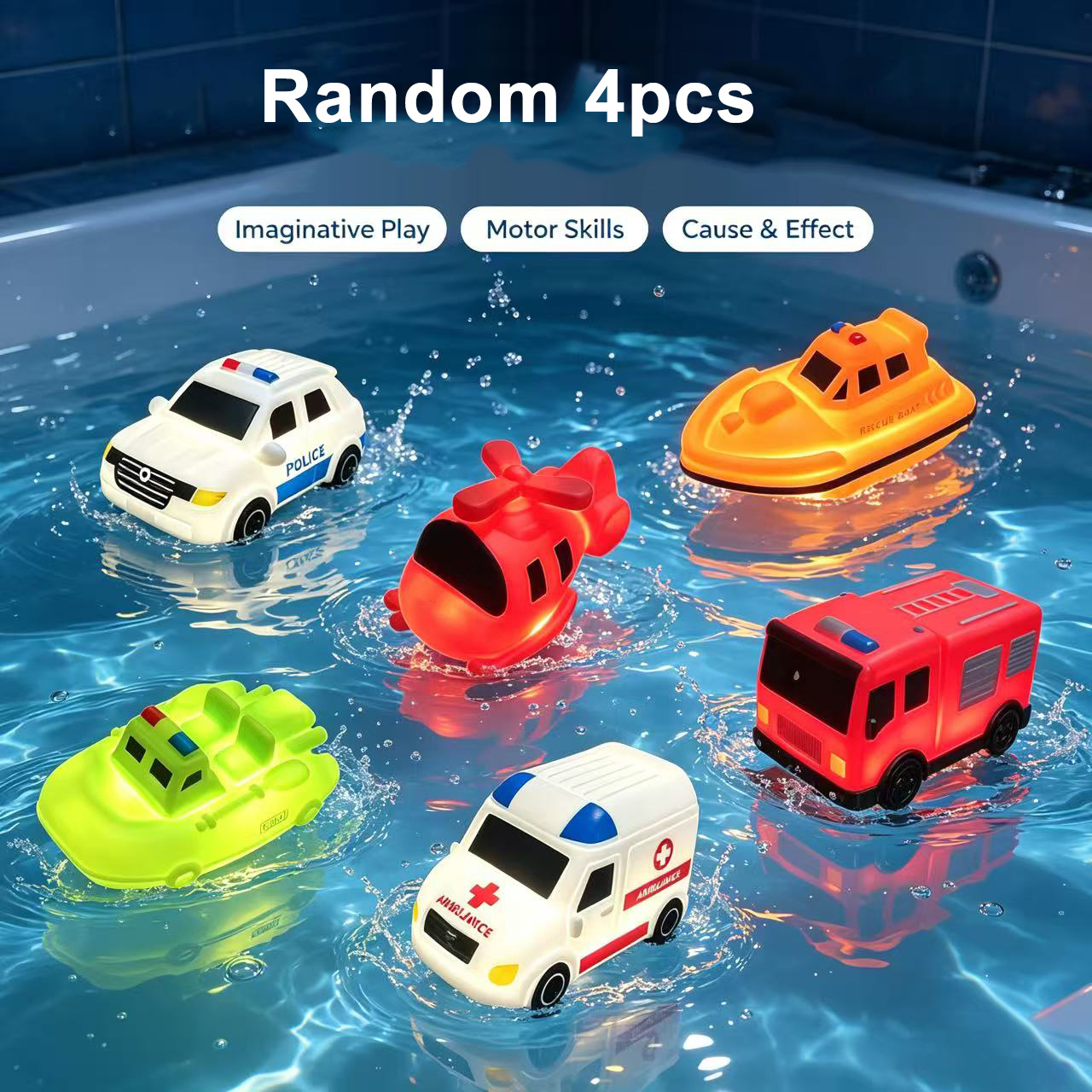 Image of 2/4/6pcs No Hole Bath Toys, Fishing Light Up Sea Animals Set, Glitter Colorful Bathtub Toys, Bathtub Floating Water Toys, Great Gifts For Bathroom Water Tub Games Pool Party Random Colors