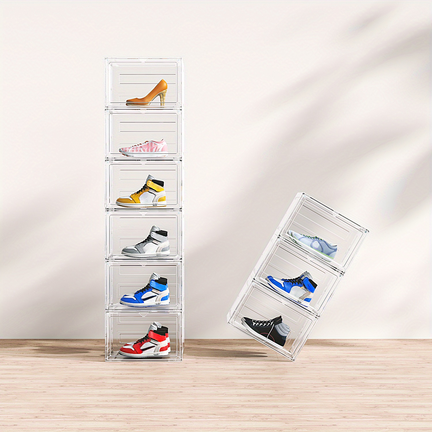 DAYOOH 5 PCS Acrylic Display Case, Super Large Boots Shoe Box Stackable Shoe Organizer For Closet, Shoe Rack For Entryway Sneaker