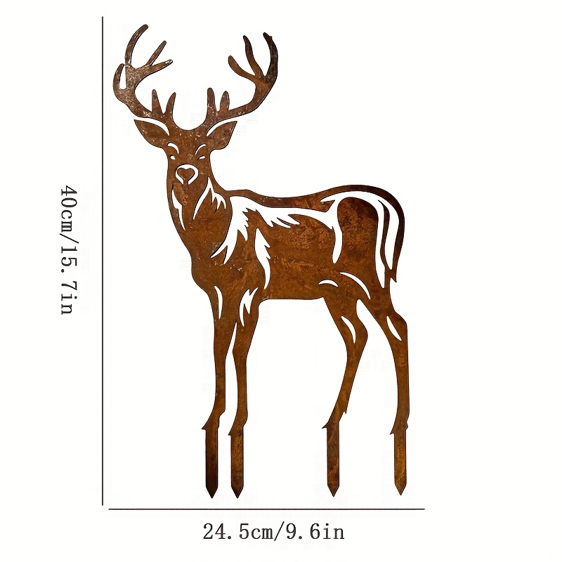 Image of 【2d Flat】 [2d Flat] 1pc Rust Color Rustic Style Elk Decorative Silhouette, Beautiful Metal Elk Garden Decoration, Suitable For Many Festival Atmosphere Decorations, Perfect Gift For Your