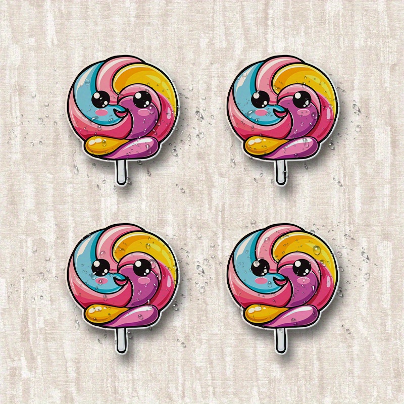 4pcs Lollipop Sticker Cute Sweet Treat Icing Sprinkles Swirl Rainbow Happy - for bumpers, windows, laptops, trucks,  , water bottles, -   le and versatile