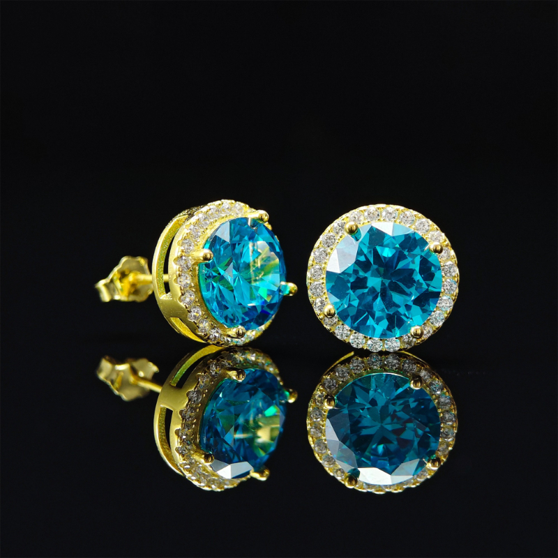 Women's Blue Round Synthetic Zirconia Four-Prong Stud Earrings