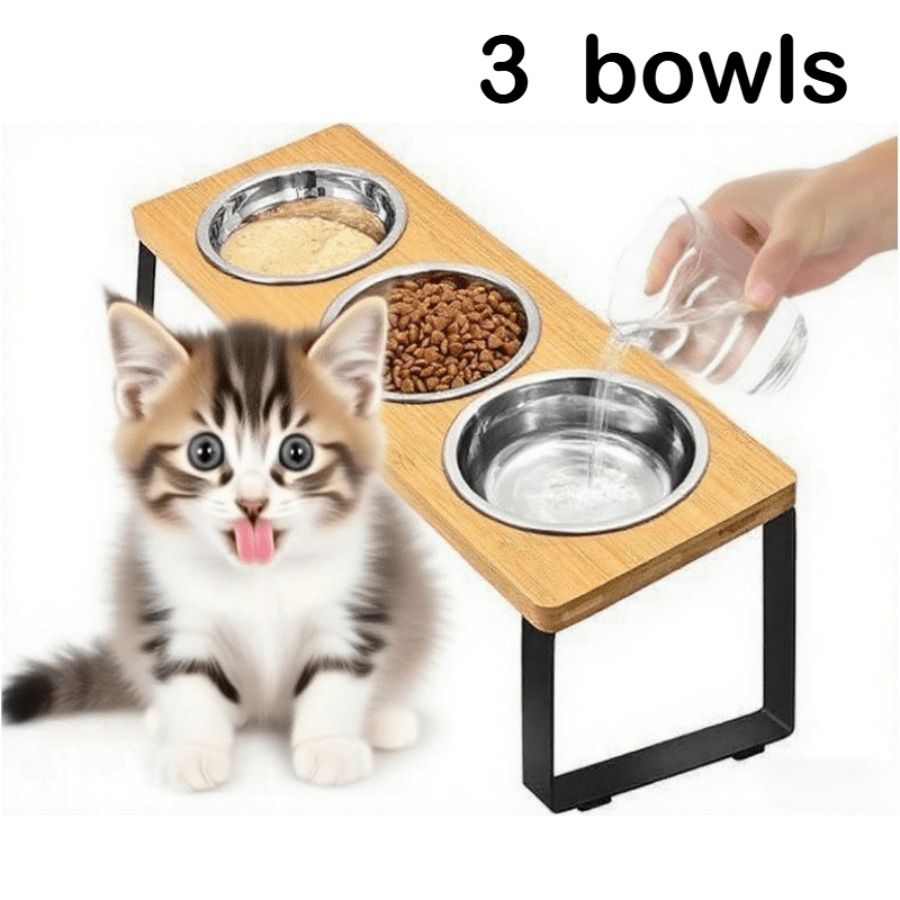 TEMU Ensemble de 3 surélevés pour chat, gamelle et abreuvoir, plateau d'alimentation incliné à 15°, distributeur ergonomique anti-vomissement pour