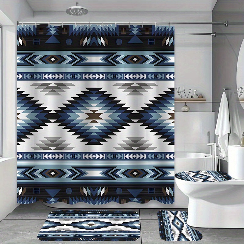 TEMU 1pc Or 4 Pieces Bathroom Shower Curtain Set Including 12 Hooks, Toilet Seat, Non-slip, And Toilet Covers, Made Of Washable Polyester For Home