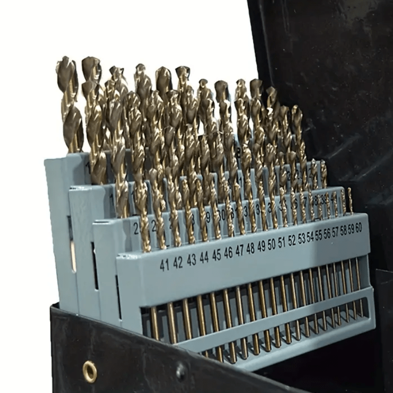 TEMU Set Of 60 Cobalt Metric Drill Bits Featuring Straight , Designed For Drilling Hard Metals And Cast, Complete With A Metal Index Storage Box. The