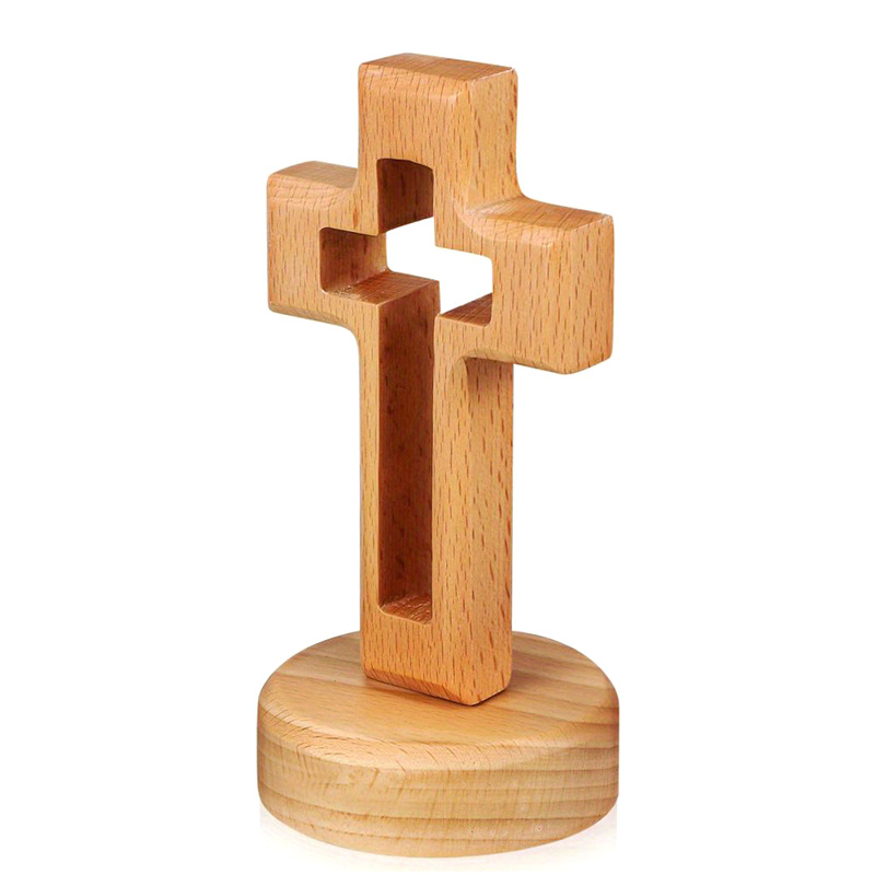 1pc A Wooden Cross Featuring A Standing, Suitable For Wall Display Or As A Table Decoration, Perfect As A Religious Gift Or Ornament For A Holy Church