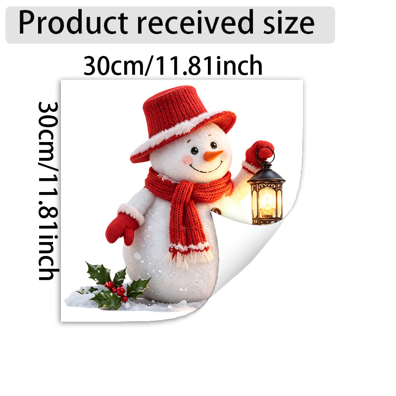 TEMU 2d Flat, 2d Flat Printed Christmas Lantern Snowman Window Cling, Red Knitted Hat And Scarf Snowman Holding A Vintage-style Lantern With A Mini