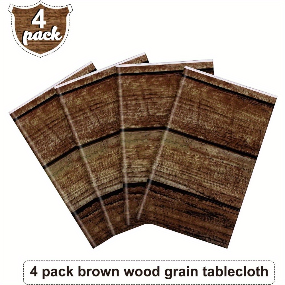 TEMU Brown Wood Grain Tablecloths Rustic Plastic Table Covers For Rectangle Table, Tablecloth Decorations For Western Barn Birthday Wedding(4pcs, 54 X 108 Inches)