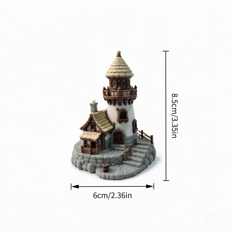 TEMU 1pc Miniature Retro European Lighthouse Cottage Model - Plastic Stone- Suitable For Nautical Tabletop Decor, Mini Building For Shelf Display,