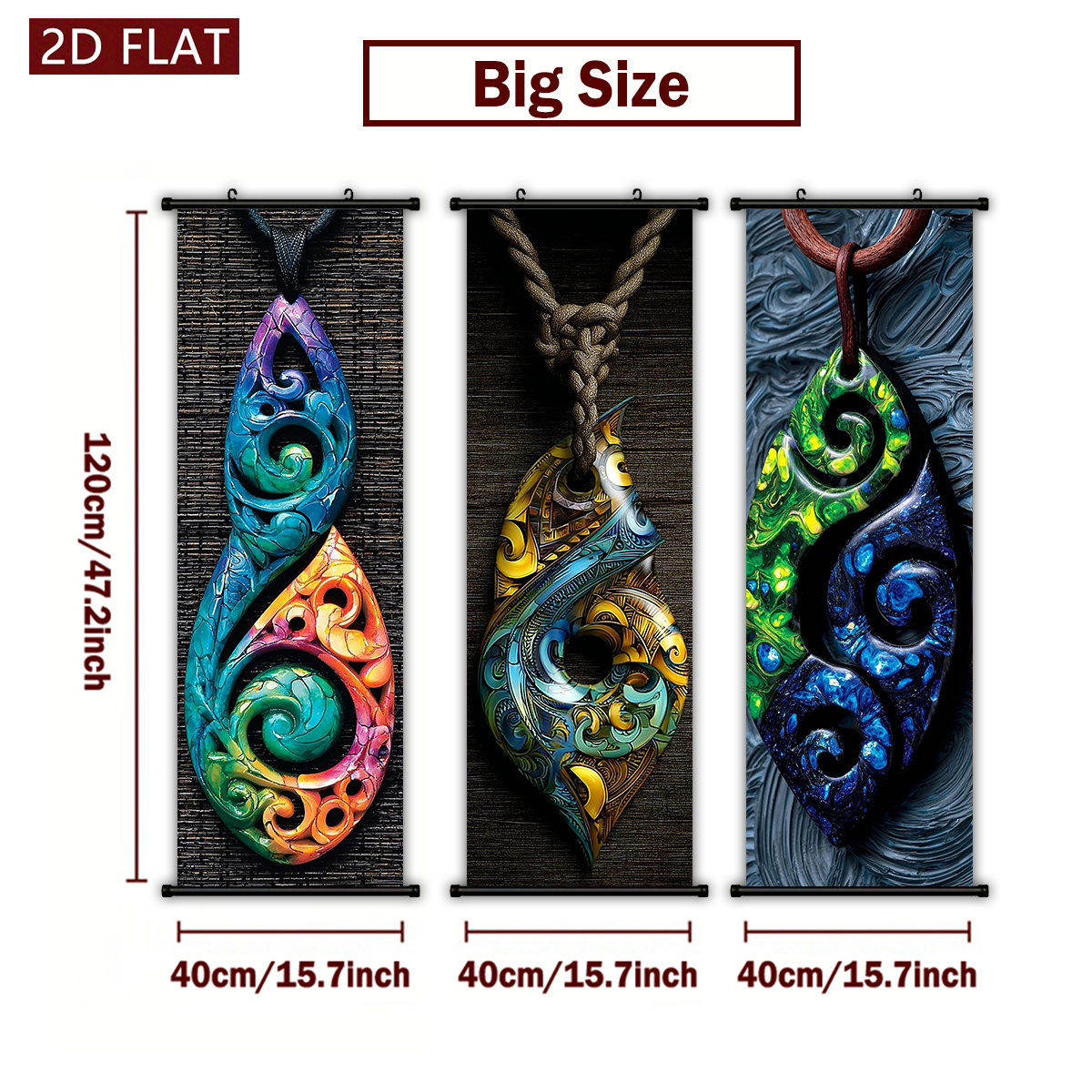 TEMU 2d Flat, 2d/flat-3pcs Tribal Style Colorful Pendant Plastic Scroll Hanging Painting High - Definition Printed Wall Art Modern Home Decor For