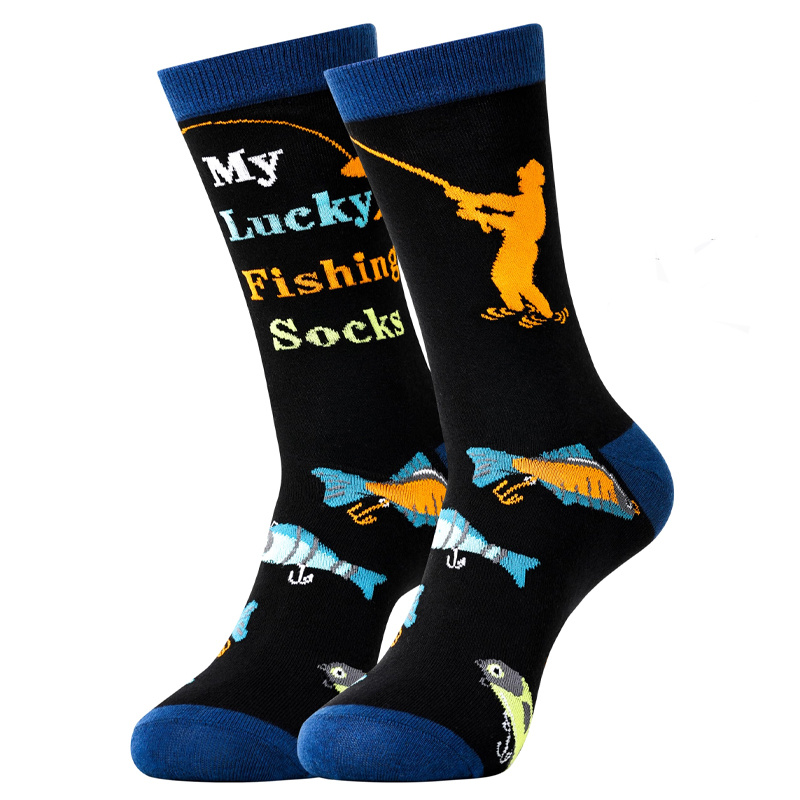 E-shop 1 Paar -Socken mit fischförmiger Sohle & Buchstaben-Aufdruck – Maschinenwaschbar, geeignet für Papa, Opa, Ehemann – Scherzgeschenk für Angler,
