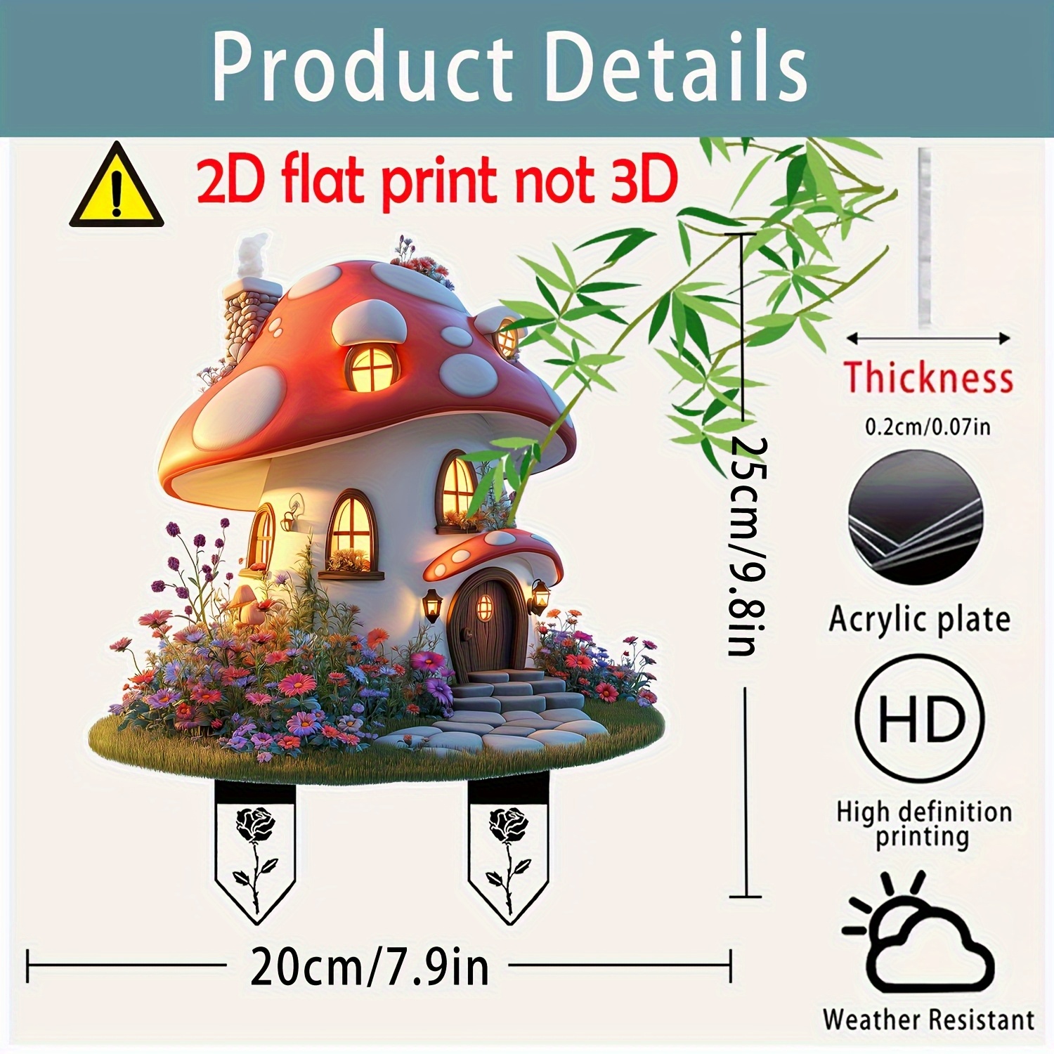TEMU 2d Flat, [2d Flat] 2d Flat, 1 Acrylic Fantasy Mushroom House With Garden Decoration, ( 9.8*7.9inch) For Insertion Into Decorative Outdoor Lawns