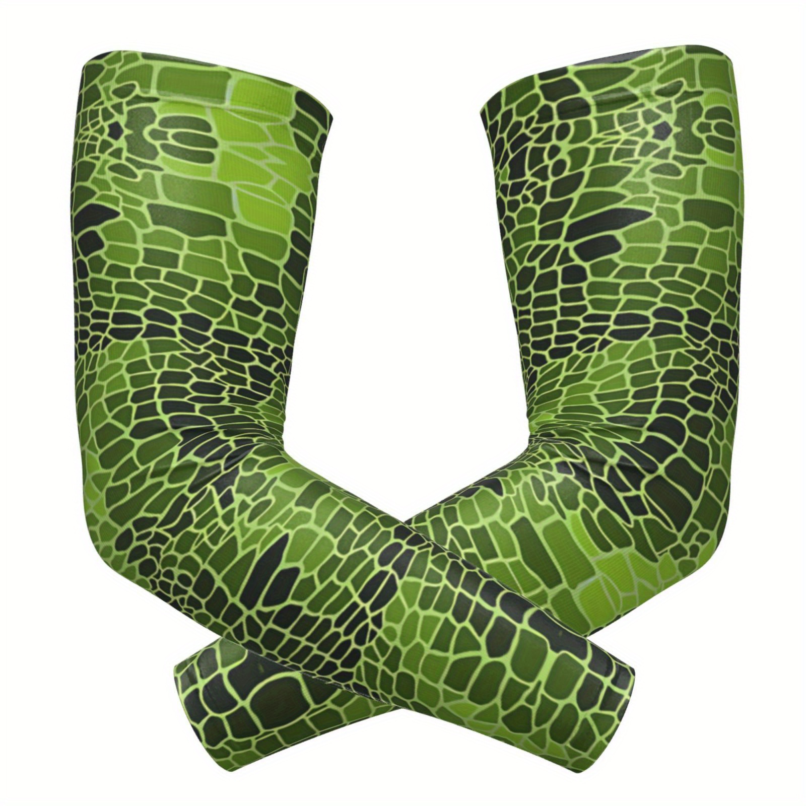 TEMU A Pair Of Stylish And Trendy Arm Sleeves Featuring A Realistic Green And Black Crocodile Pattern, Exuding A Wild And
