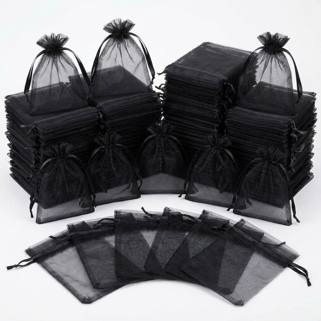 TEMU 100pcs Random Mixed Color Sheer Organza Bags Drawstring Jewelry Pouches Mesh Gift Packaging Sacks With Ribbon Ties For Wedding Favors Birthday