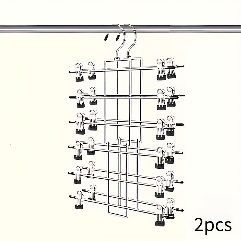 TEMU [Organisateur Moderne en Métal] Organisateur de Jupes à 6 Niveaux avec Crochets Rotatifs à 360° | Rangement de Vêtements de Place pour Pantalons