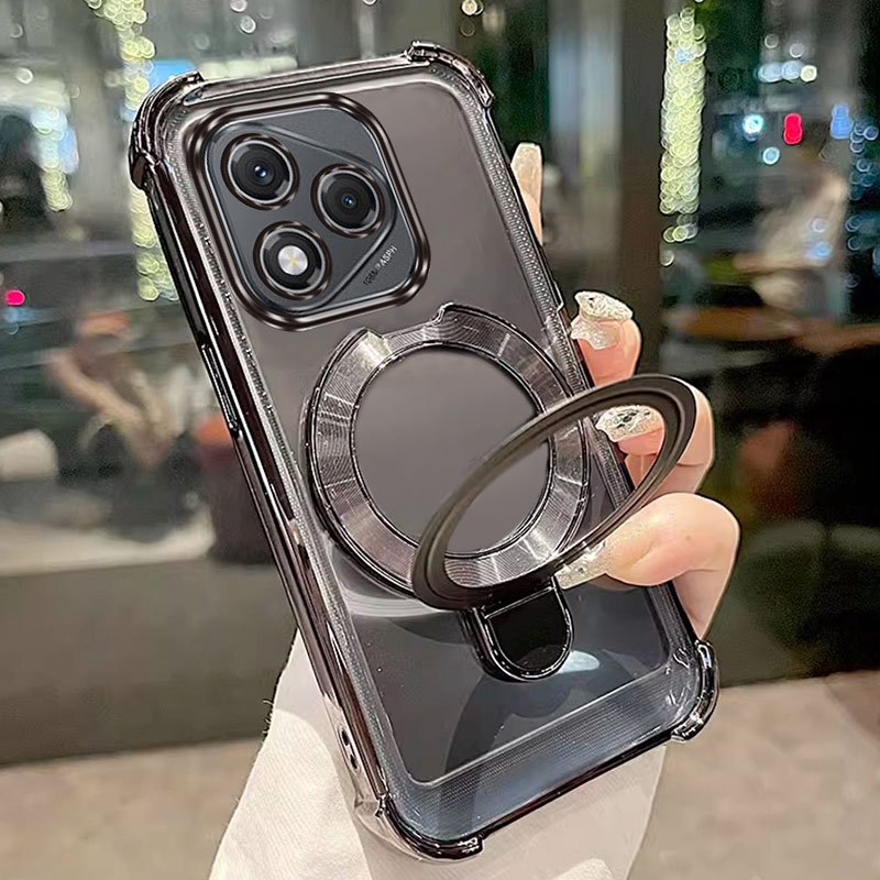 TEMU Coque de téléphone - Coque de téléphone transparente plaquée avec un support rond coloré, conçue pour antichoc et compatible avec Huawei Honor