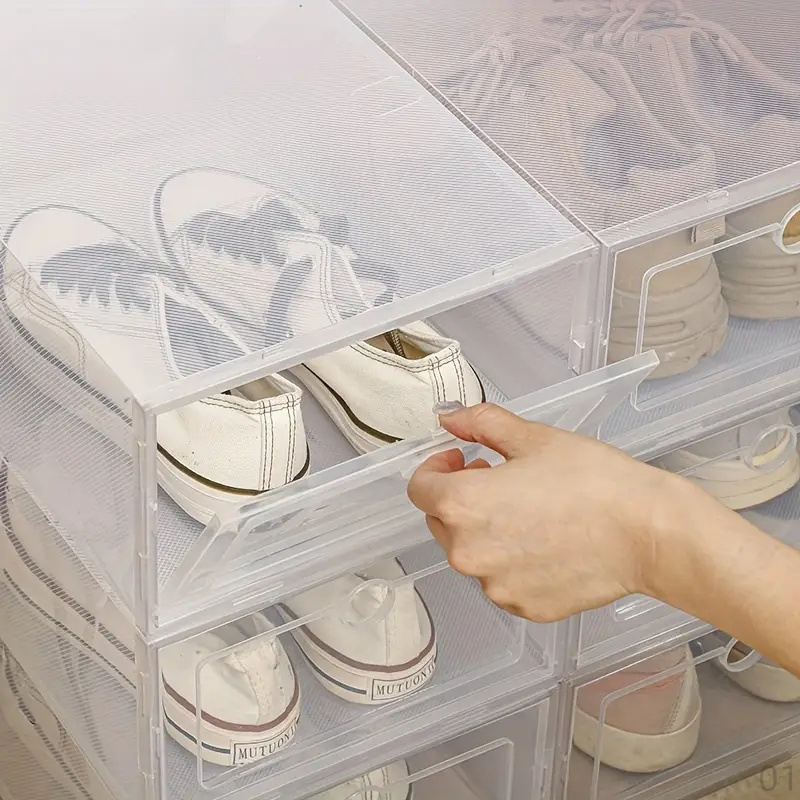 6 transparent stacking shoe boxes, made of transparent pet material, suitable for living room, bedroom and   shoe organizers details 0