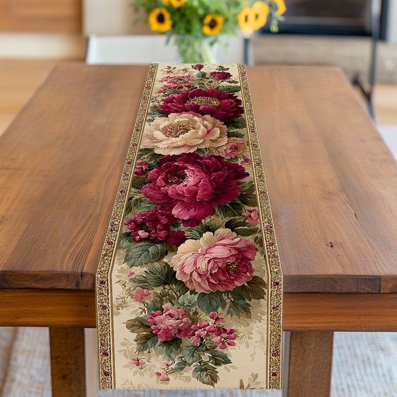 TEMU Runner da , Copritavolo, Design con peonie e rose, Toni beige e , per San Valentino, , Matrimonio, Anniversario, e , per Casa, , Caff癡, Cucina,