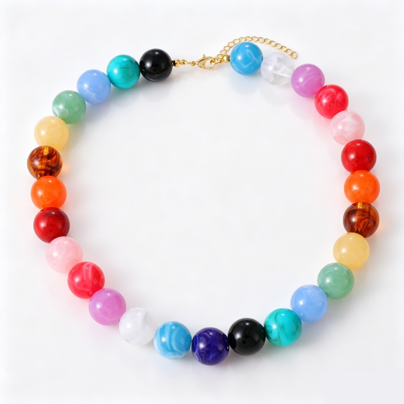 TEMU Resin Multicolor Ombre Bead Necklace For For Everyday Wear And Special Occasions (random Colors)