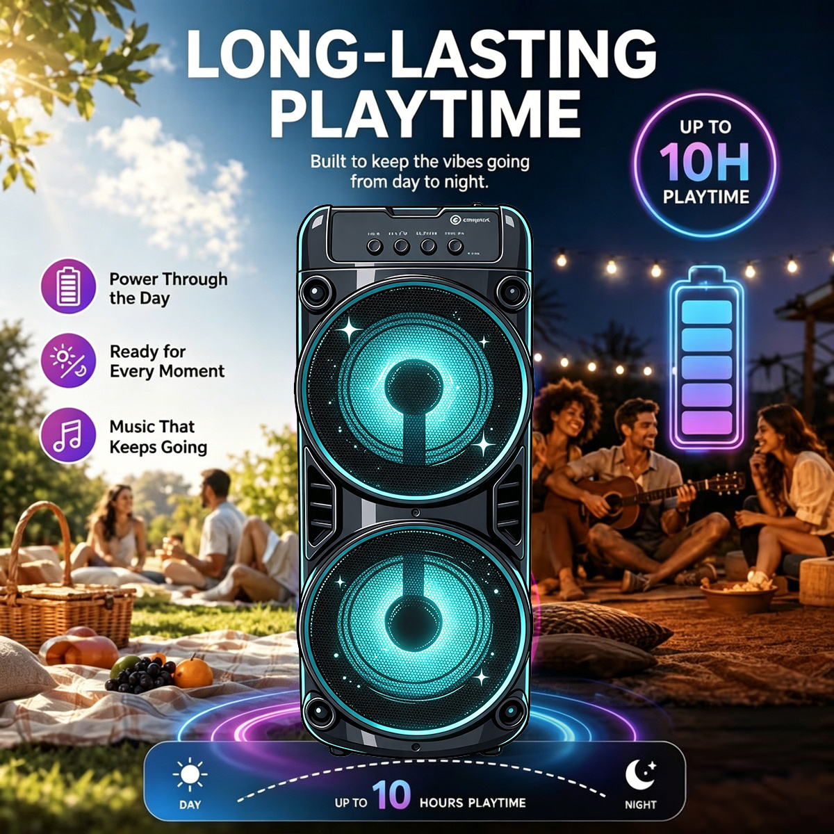TEMU 98000hz Portable Multi-functional Wireless , Retractable Trolley Wireless With Rgb Led Lights, High Power And Long Playtime, Suitable For Family