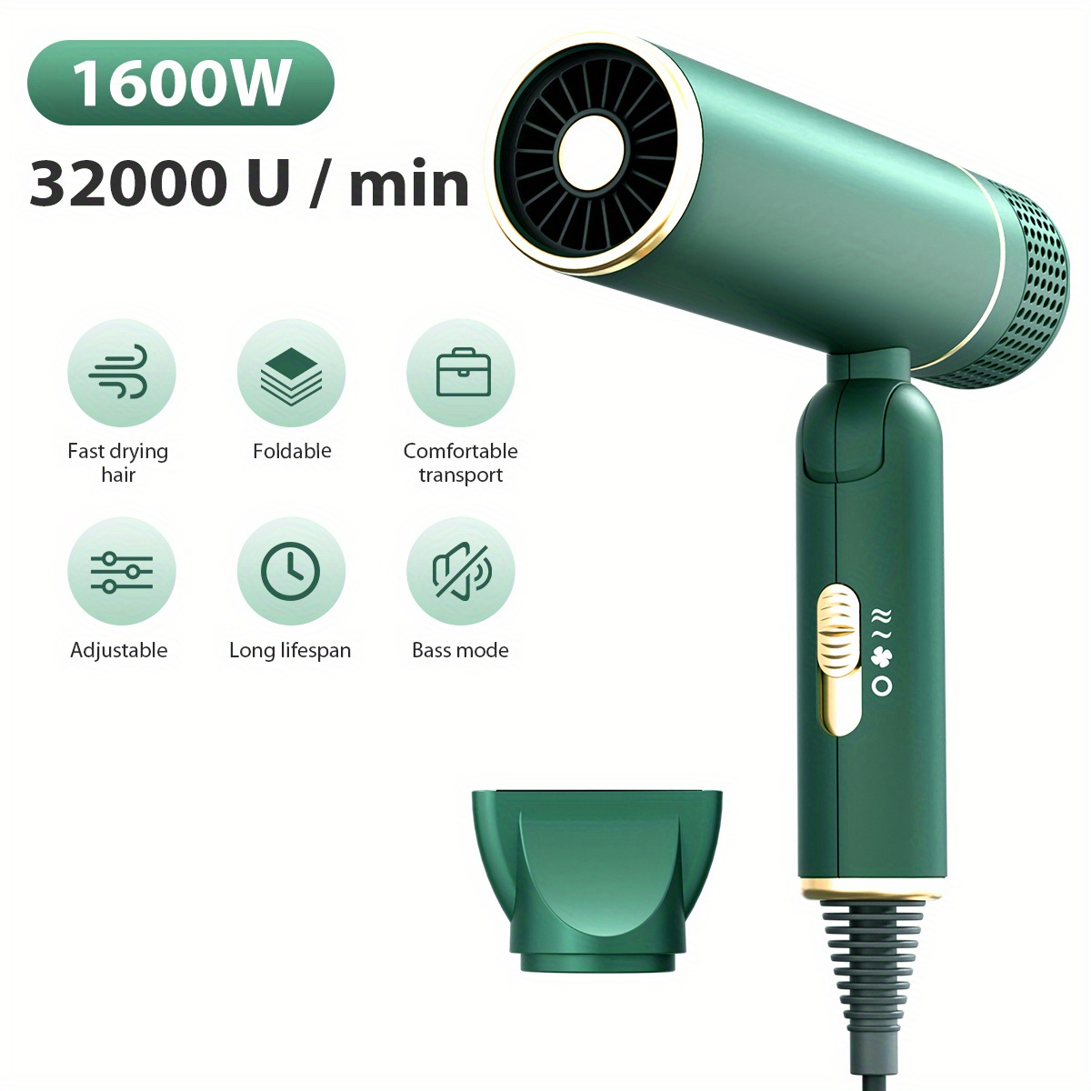 

Foldable Hair Dryer With Blue Light Hot And Cold Wind, Professional Ion Hair Care Dryer With Diffuser, Gentle And Safe Hair Dryer, Suitable For Gift