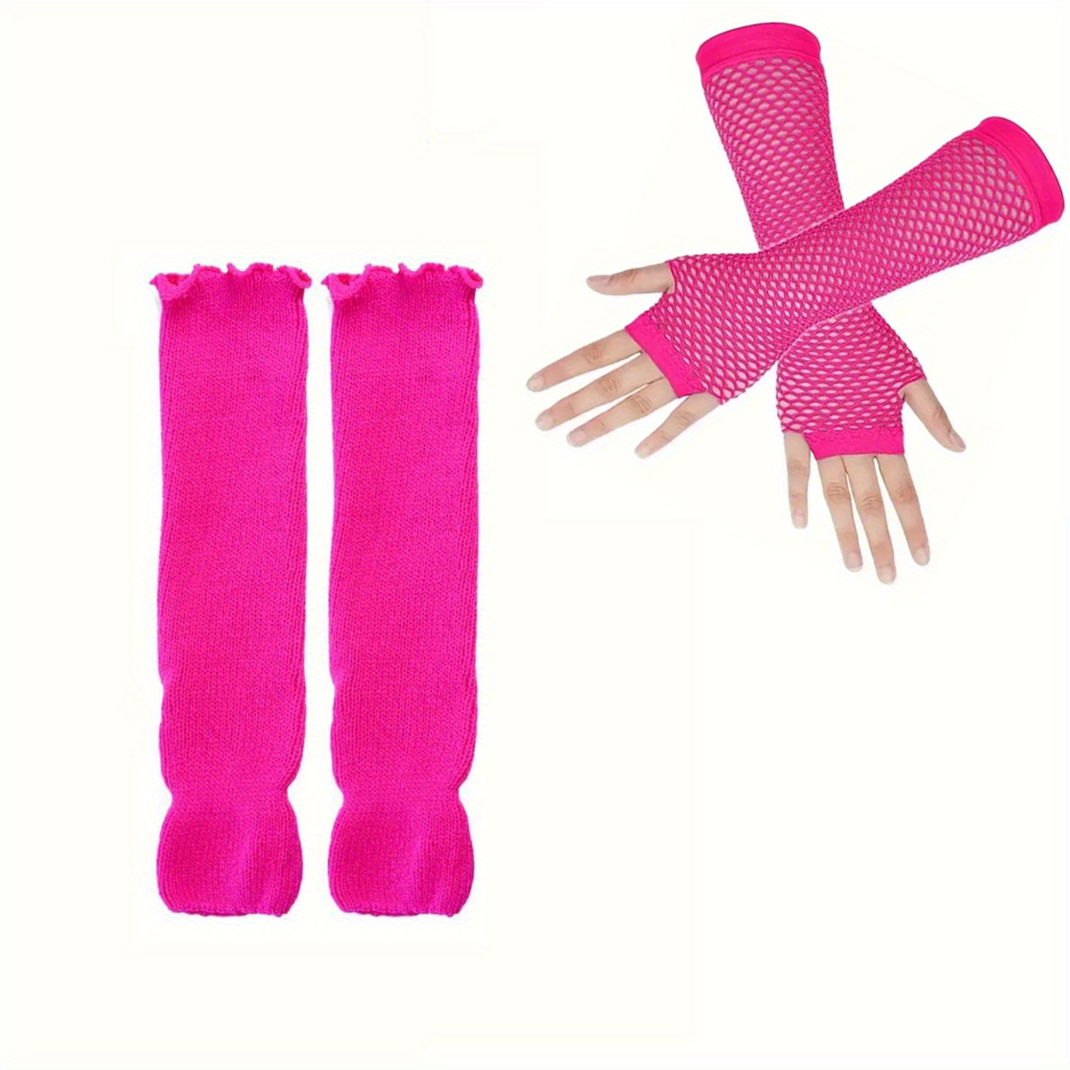 Image of 4pcs 80s Additions For Women With Neon Leg Warmers And Long Fishnet Gloves For Women And Female In Theme Party Costume Additions For Retro Parties, Cosplay, Halloween