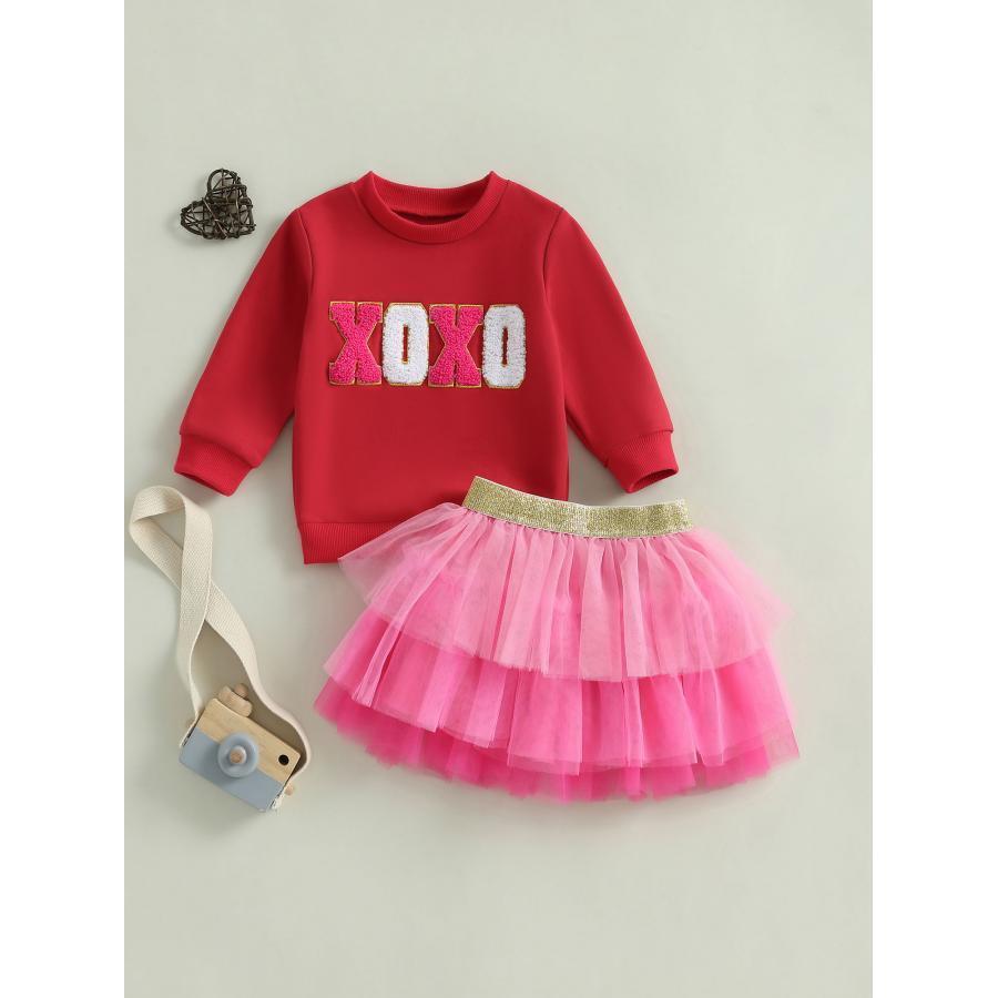 

Girls' 2pcs Spring Outfit: Pink Long Sleeve "" Sweatshirt & Layered Skirt Set - Cotton , Machine Washable, Wear, Girl Clothes|stylish Letter Embroidery|cotton Fabric, Girl Clothes, Outdoor